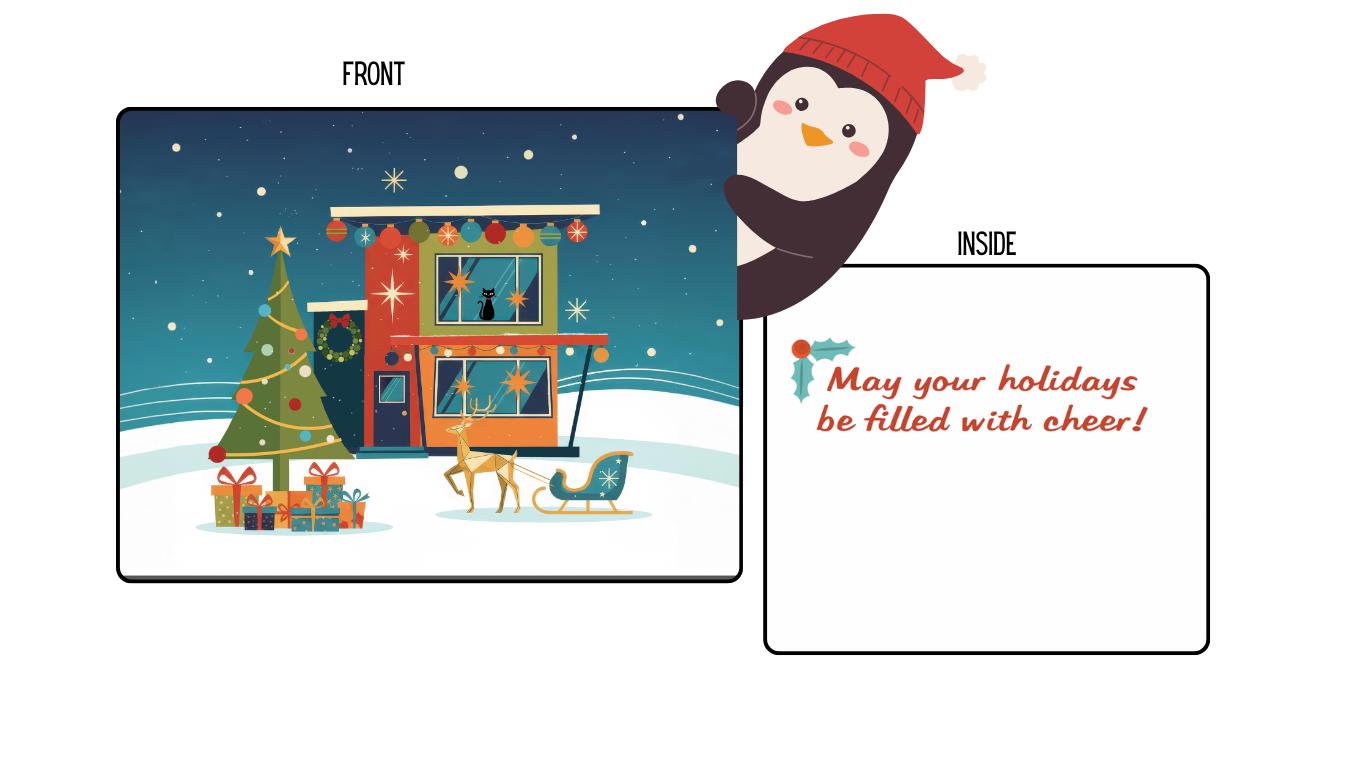 Mid Century Holiday House – Set of 12 with Envelopes (5x7")