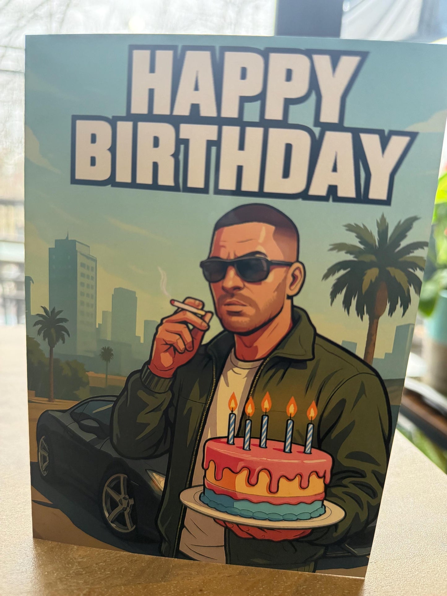 Funny Gamer Birthday Card – “Mission Passed, Zero Wanted Stars” – Video Game Style Greeting