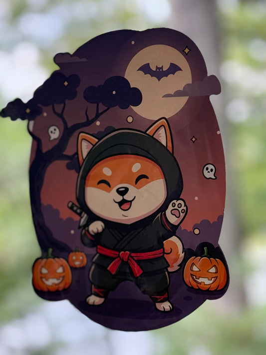 8" Reusable Static Window Cling – Cute Shiba Inu Ninja (Indoor Use Only)