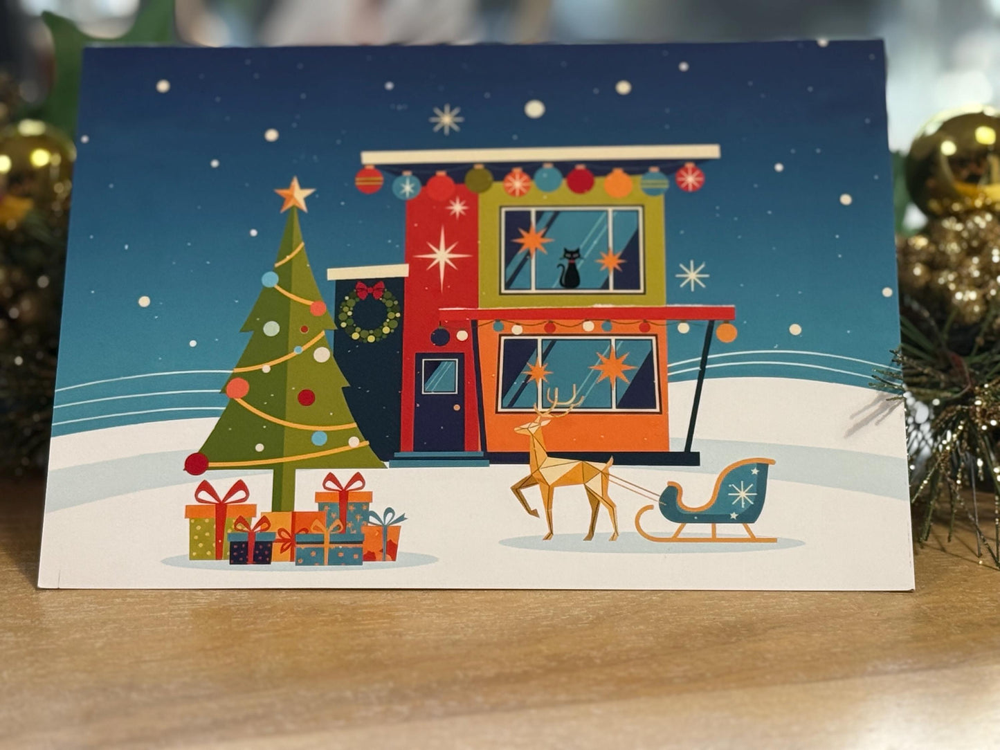 Mid Century Holiday House – Set of 12 with Envelopes (5x7")