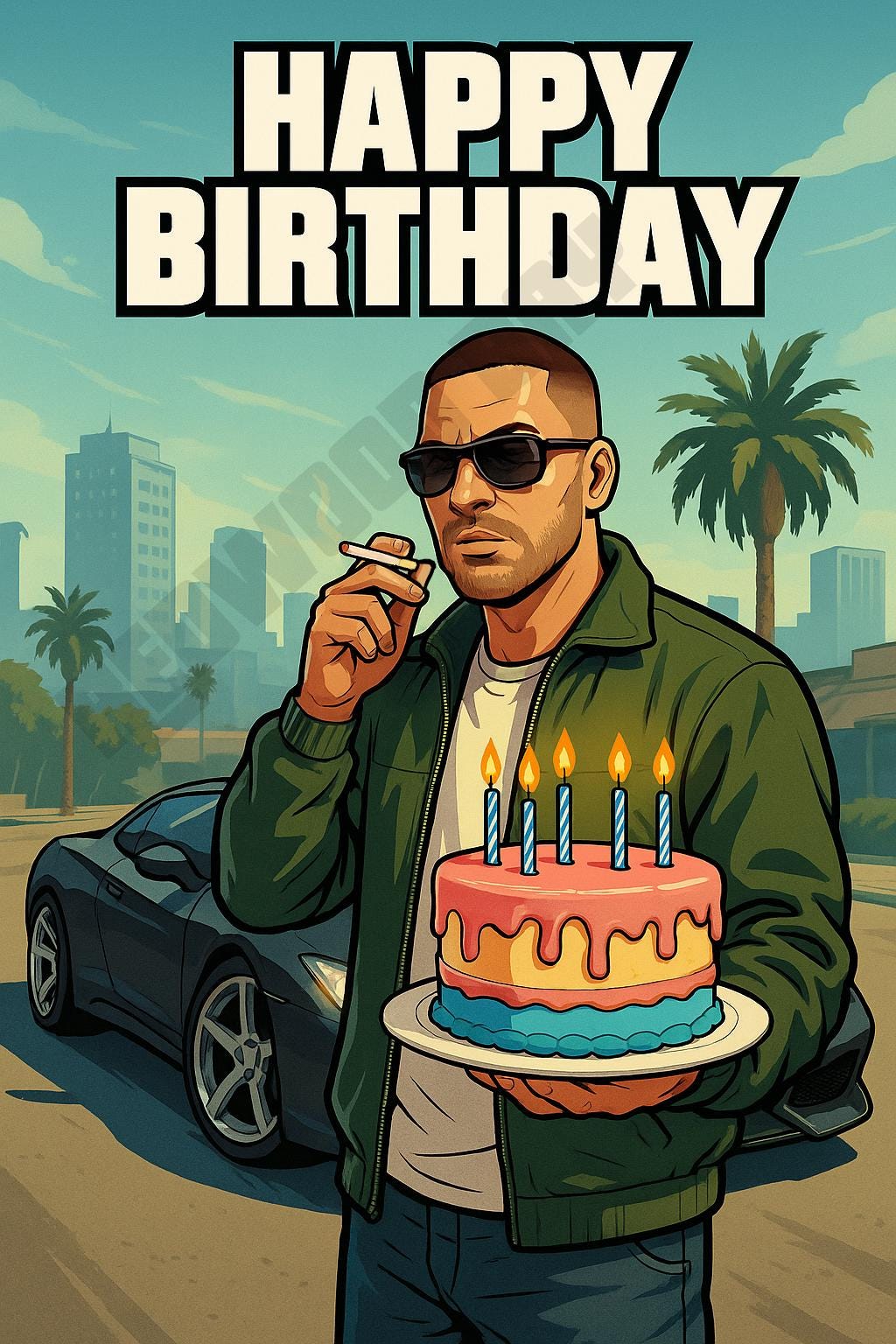 Funny Gamer Birthday Card – “Mission Passed, Zero Wanted Stars” – Video Game Style Greeting