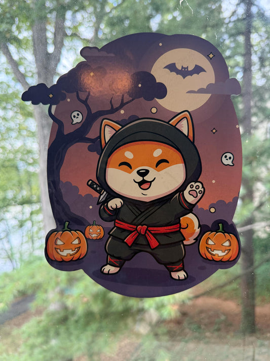8" Reusable Static Window Cling – Cute Shiba Inu Ninja (Indoor Use Only)