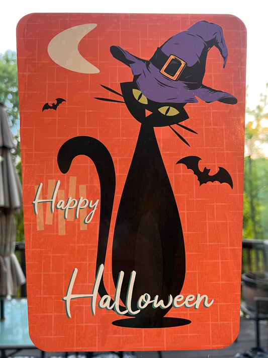 Mid Century Halloween Cat Window Cling (reusable)